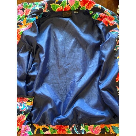 Mureli Jacket Women Large Navy Pink Floral Print Silk Vintage Bomber‎ Coat Retro - Picture 9 of 9